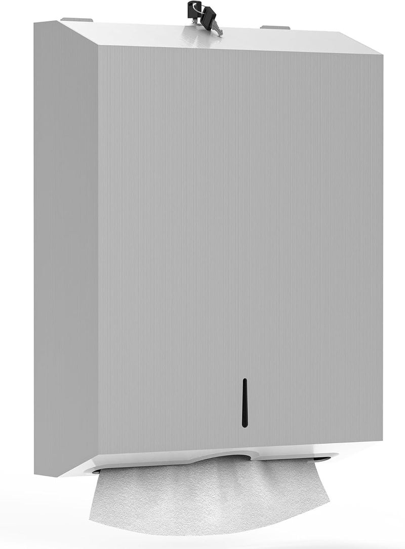 TOBEFORT Comercial Paper Towel Dispenser Wall Mount, Brushed Stainless Steel Hand Towel Dispenser with Lock, Large Capacity 400 C-Trifold Multifold Paper Towel Holder for Bathroom Kitchen Office Public Places - Image 1